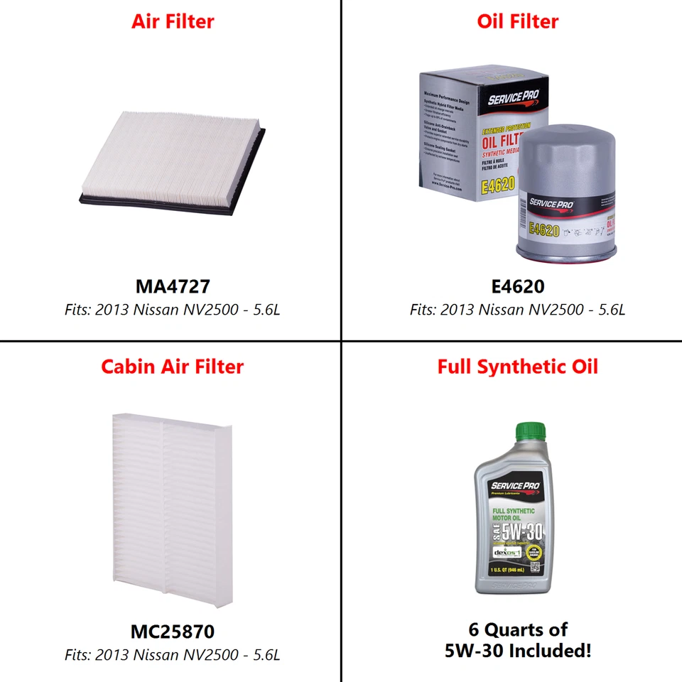 2013 Nissan NV2500 5.6L Complete Oil, Air & Cabin Filter Kit (5W-30) - Image 2 of 4