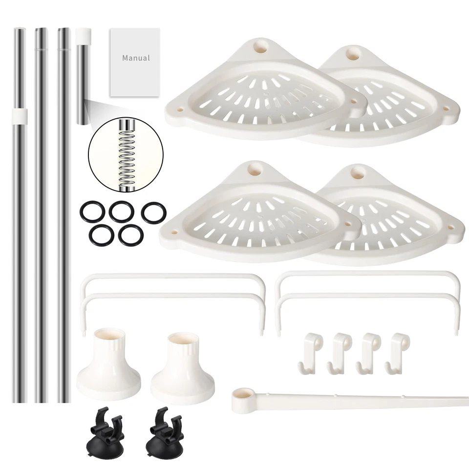 Carrito de ducha organizador de poste de tensión de 4 niveles de acero inoxidable sin taladro inquilino Foto 2 de 4