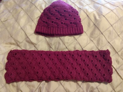 Handmade Homemade Crocheted Women\'s Size Medium Maroon Alpaca Hat And Cowel Set Handmade Alpaca Crochet Winter Set: Flower Scarf Hat and  main image 2