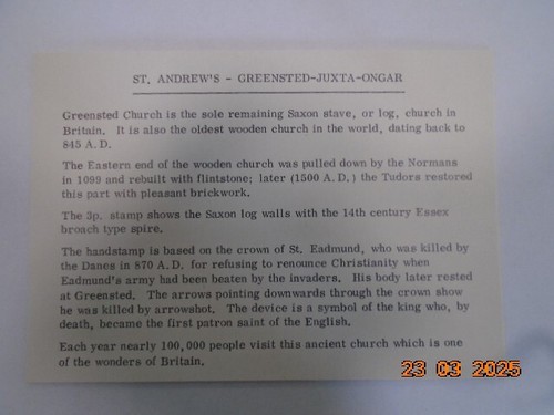 GB 1972 3p FIRST DAY COVER - Greensted Church, Ongar, Essex c/w label of vicar - Picture 5 of 5