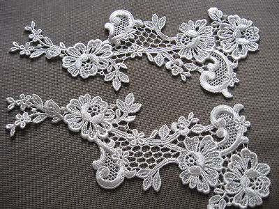 7 PAIR LOVELY NATURAL BRIDAL FLORAL RAYON VENISE APPLIQUE