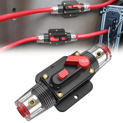 150A Inline Circuit Breaker Resettable Manual Reset Fuse Holder 3-15AWG