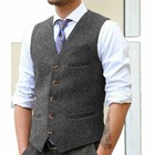 <!--F#f_0-->Black Hunting Mens Vests Tweed Herringbone Waistcoats Vintage Wedding Wool Retro<!--F/-->