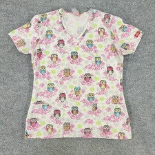 Dickies Scrub Top Shirt Women's Medium White All Over Print Short Sleeve Pocket