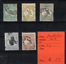 Australie lot de 5 timbres très anciens (de 1912), cote 74 euros.