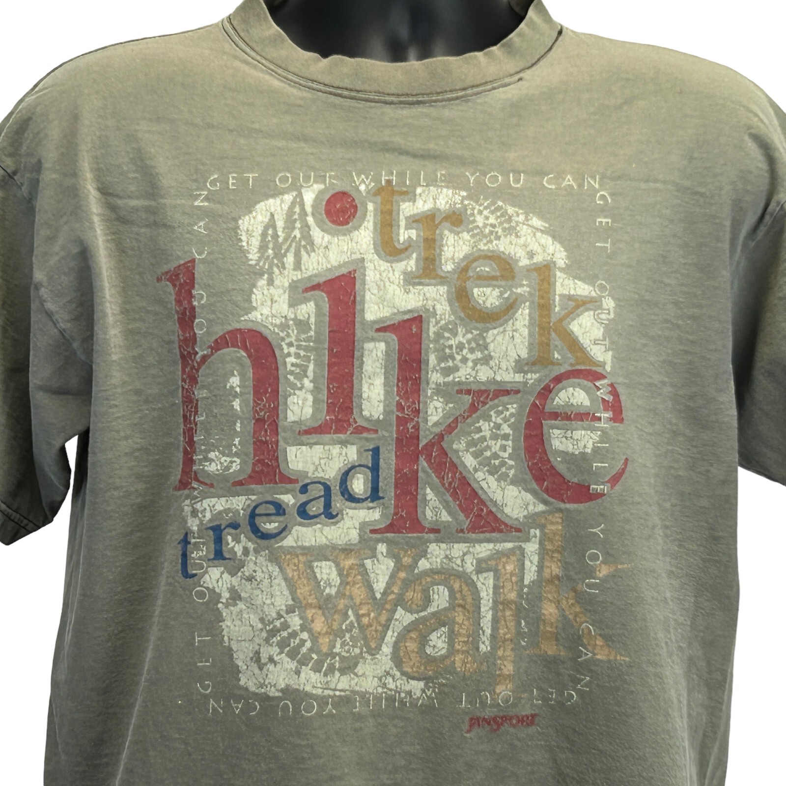 Vintage JanSport Hike Trek Tread Walk T Shirt Mens M Medium Beige 90s Hiking USA