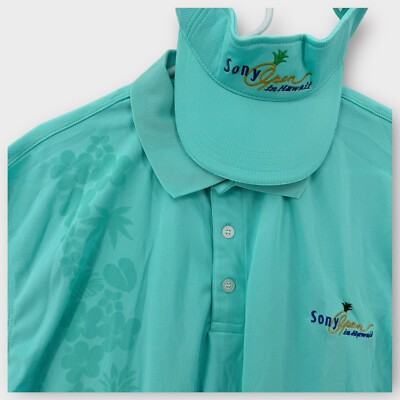 Sony Open Hawaii Polo Shirt Visor Combo Mens XL Light Blue Golf Performance Hat