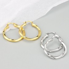 Women Silver Gold Overlay Twist Click-Top Huggie Hoop Earrings 38mm Gift PE