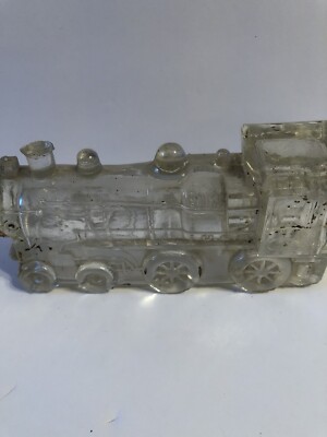 TRAIN STEAM ENGINE #888 Locomotive Vintage Glass Candy Container  Avor