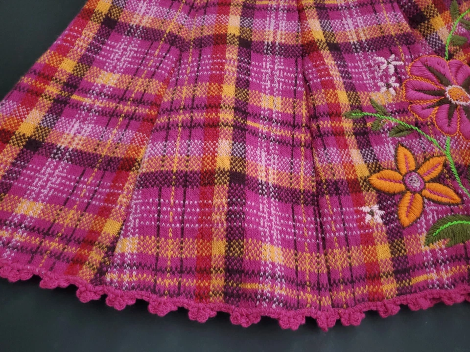Маслянистый вышитый клетку свитер юбка цветок размер XS очень маленький розовый желтый - Изображение 4 из 4