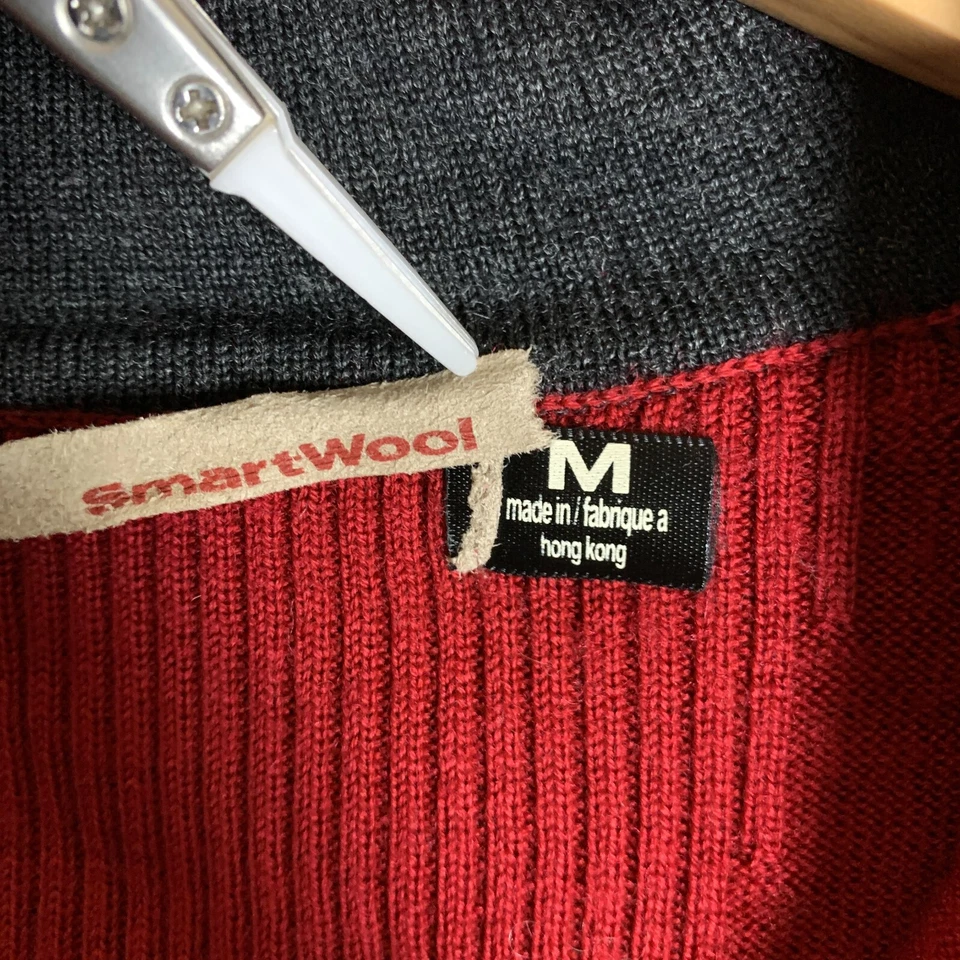 Suéter Smartwool Merino Para Hombres Mediano M Rojo Negro Borde Cuarto Cremallera Lana Pullover Foto 3 de 4