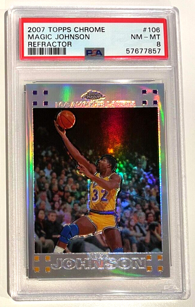 2007 TOPPS CHROME #106 MAGIC JOHNSON REFRACTOR /999 PSA 8