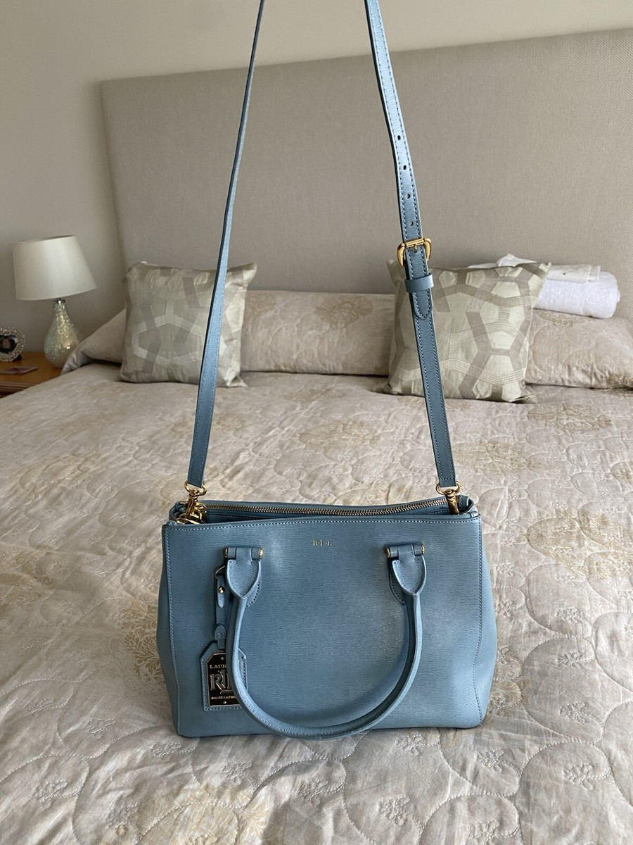 Lauren Ralph Lauren Newbury Blue Leather Double-Zip Satchel Bag