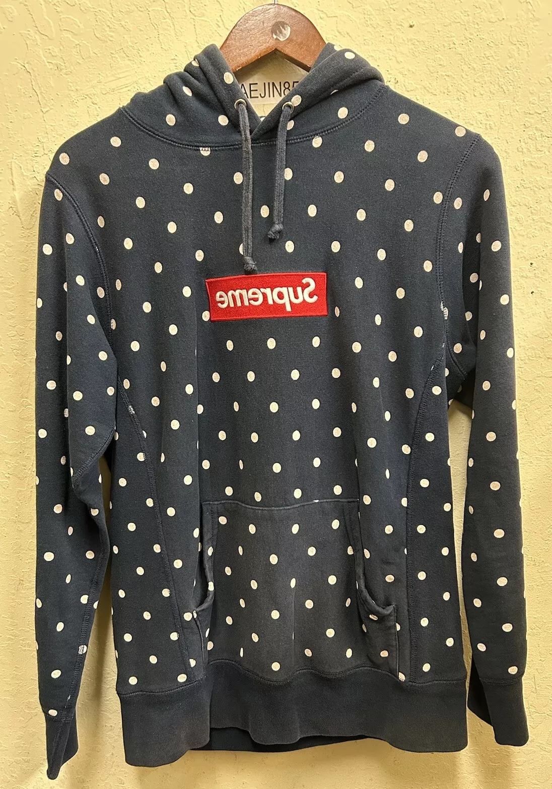 S12 Supreme Comme Des Garcons Polka Dot Box logo sweat shirt à capuche marine taille petite