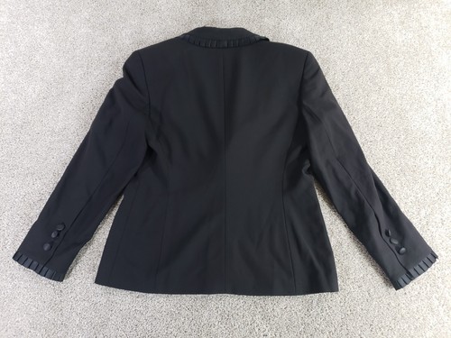 Escada Margaretha Ley 42 Large Blazer Jacket Black Wool Satin Ribbon Trim - Picture 17 of 20