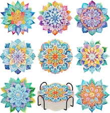8 PCS Succulent Diamond Art Coasters with Holder, DIY Flowers Diamond Painting..