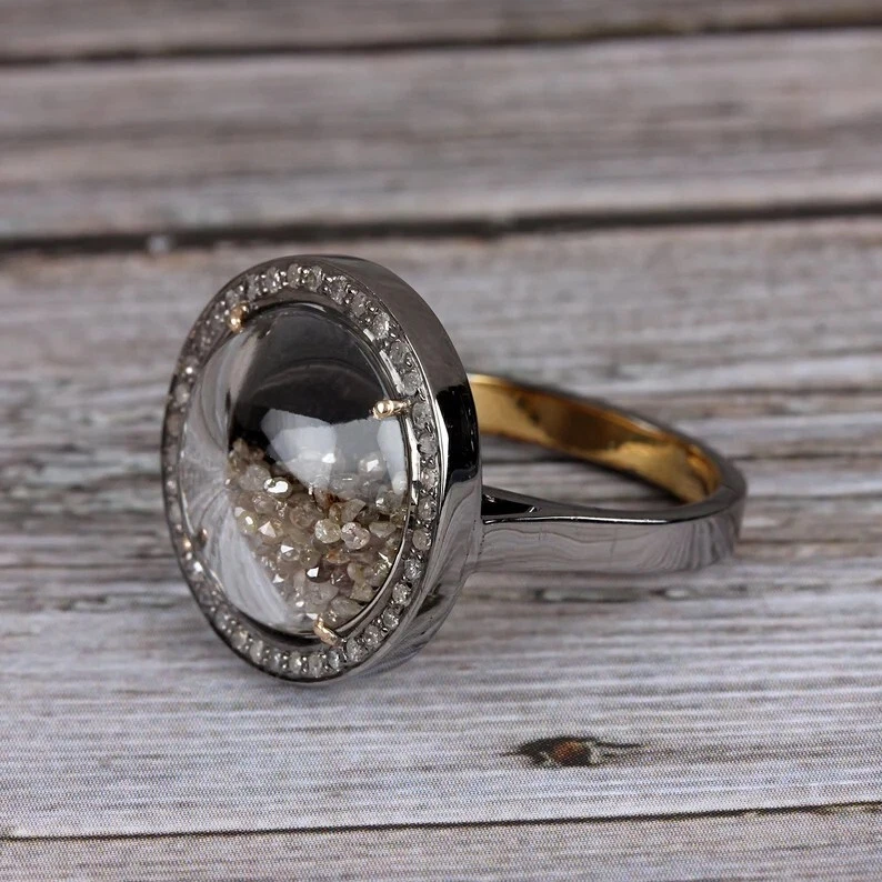 Natural Loose Diamond Crystal Shaker Ring 925 Sterling Silver eBay