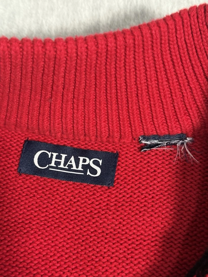 Suéter Chaps Christmas Fair Isle 1/4 Cremallera Rojo Negro Para Hombre L Alce Navidad Foto 3 de 4