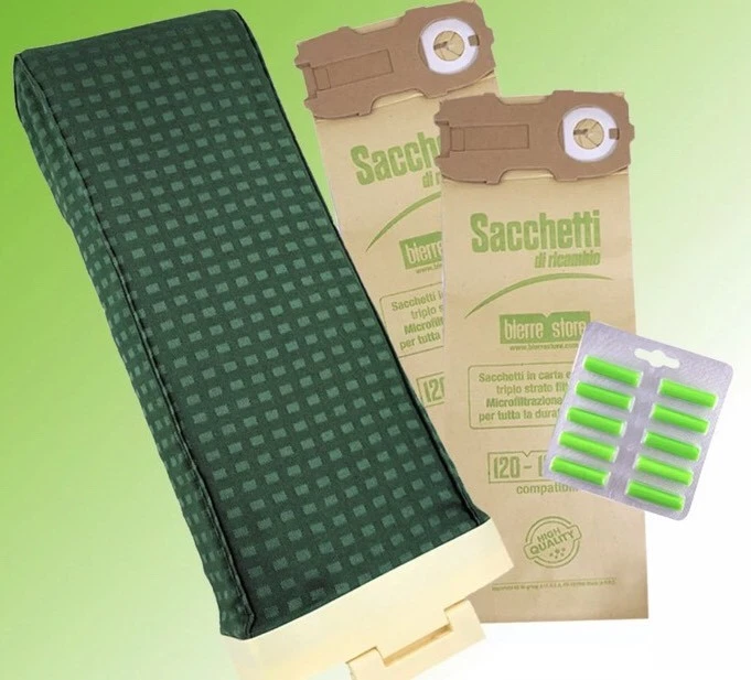 SACCA UNITÀ FILTRO FOLLETTO VK120/121/122 +8 SACCHETTI+10 PROFUMI VORWERK KOBOLD