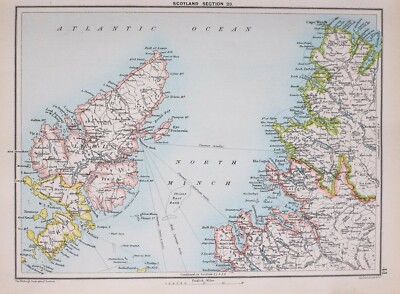 1894 Landkarte Schottland Lewis Harris North Minch Gairlochullapool Umhang Wrath
