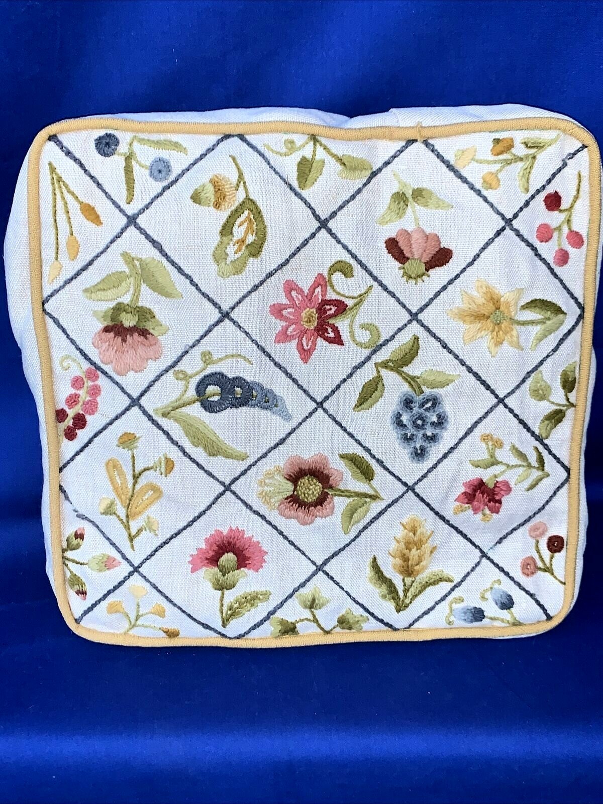 Antique STUMPWORK Pillow Floral Victorian Pillow Hand Embroider Boudoir