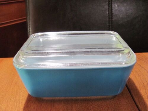 Vintage Pyrex Glass Blue #502 Refrigerator Dish with Lid WOW NICE *