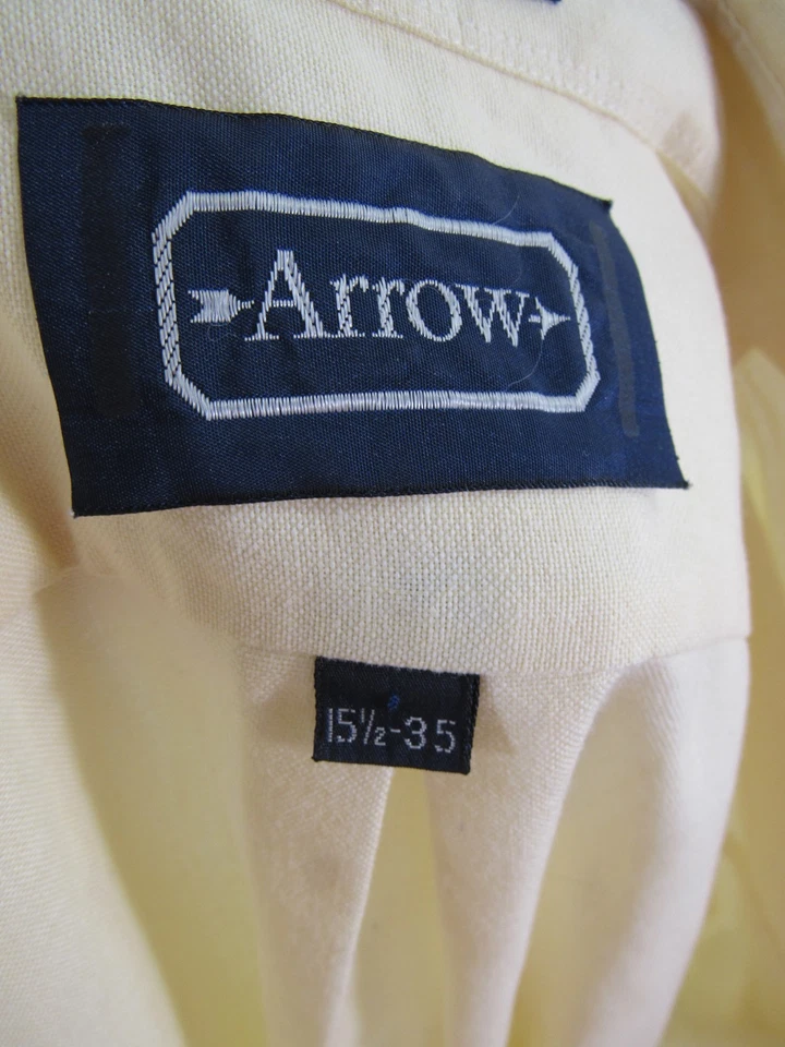 Arrow Dress Shirt Size 15.5 35 Yellow Button Front Long Sleeve Pocket - Image 2 of 4