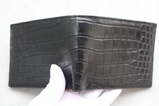 Double Side Real Crocodile Leather Skin Men's Bifold Wallet Real Black V23