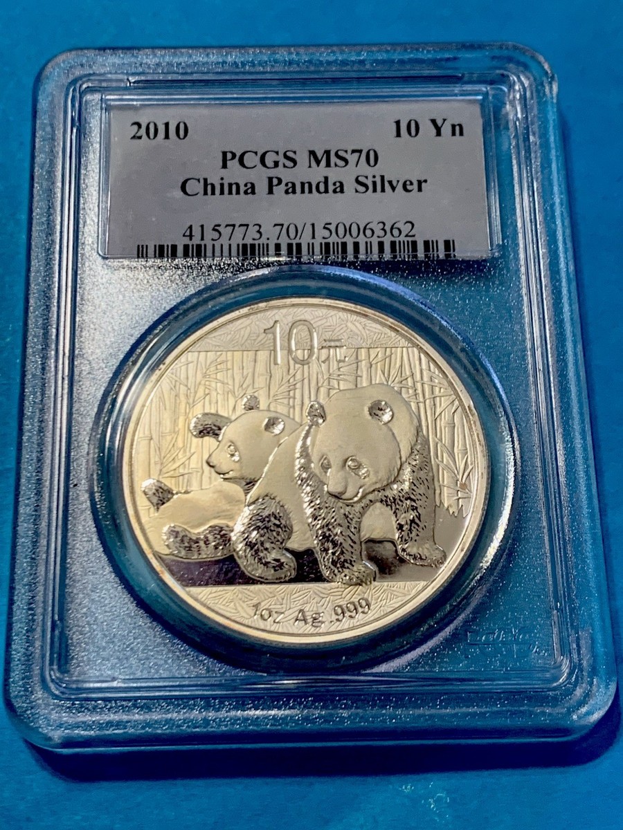2010 10 Yuan PCGS MS70 China Panda Silver 1 oz Coin-Better Date