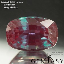 Cut stone - Alexandrite Czochralski (Pulled) lab grown facet Cushion 6x4mm 0.51c