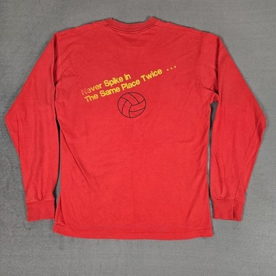 Vintage Volleyball T-Shirt Mens Large Long Sleeve Never Spike The Same Place 90s