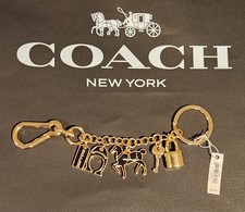 Coach Icon Charms Loop Key Ring Black Gold Horse Lock Key Bag New