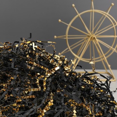 2 LB Black Gold Crinkle Cut Paper Shred Filler, Gift Wrapping Basket Filling
