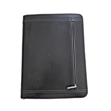 Professional Black Faux Leather Zippered Portfolio Padfolio Business Organizer