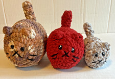 Amigurumi Loaf Cats Handmade Crochet Set Of 3 Brown Red Gray Stuffed Plushies