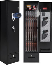 Electronic Lock Gun Safe 4-Rifle Capacity Floor Mount Cabinet w Locking Drawer