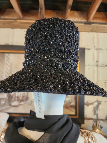 Shellie McDowell Black Lace And Rhinestone Covered Church Hat
