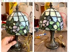 PAIR Vintage Tiffany Style Mini Accent Lamps Slag Stained Glass Tree Trunk Base