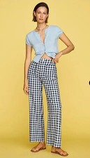 Maeve The Colette Linen Blue Gingham Stretch Wide Leg Pants. Size 30. Ret. 148