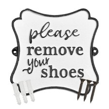 Cast Iron Sign: Please Remove Your Shoes; Farmhouse Metal Plaque in Black and...