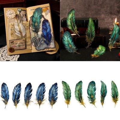 5Pcs Aesthetic Feather Sticker For Scrapbooking Photo Album Journal Phone Case