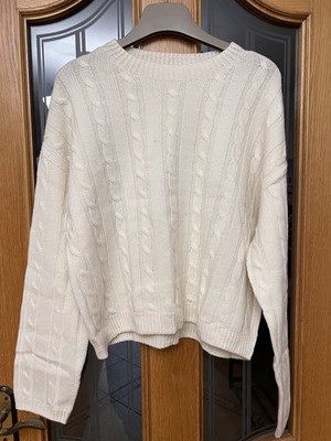  100% Wolle Pullover, P2P 59cm Länge 55cm Creme L/XL