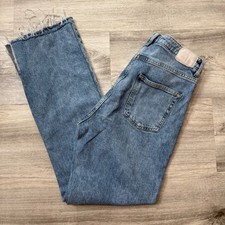 ZARA Women Light Wash Distressed High Rise Straight Leg Jeans Size 8