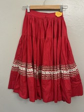 Vintage 1950s Circle Tiered Skirt Patio Squaw Red Gold Small RickRack Braid