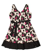 NINE WEST Womens Sleeveless A-Line Dress UK 20 2XL Black Floral Cotton L208