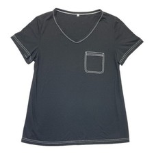 Black V-neck Stitched T-shirt Women  s Size Large Short Sleeve Tee