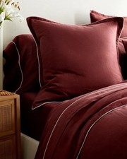 NWOT Quince European Linen Piped Euro Sham Burgundy/White - 26x26