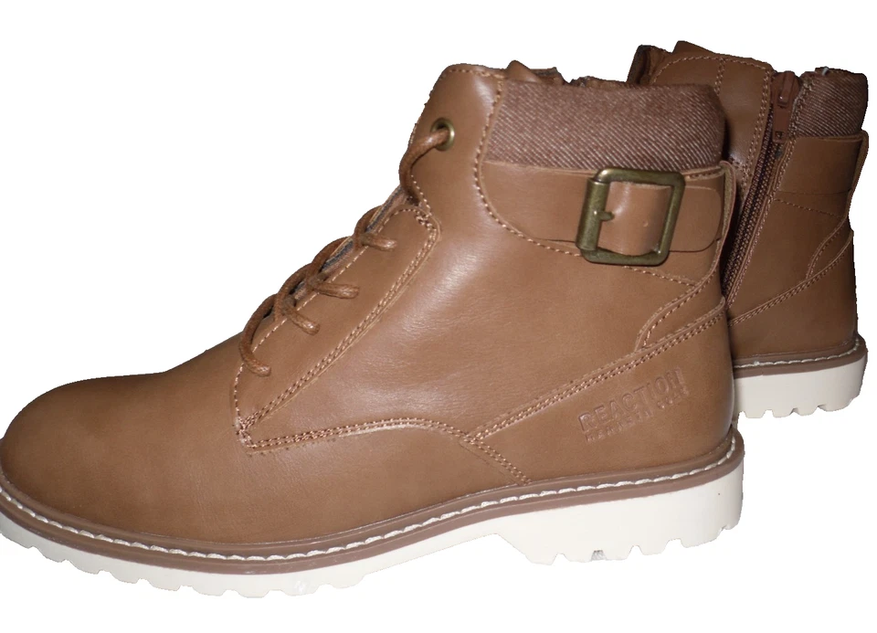 Reaction Kenneth Cole Cognac Pace Zamir Boots Lace Up Buckle Accent Girls Sz 3.5 Foto 3 de 4