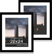 Set of 2 Black 20x24 Wood Picture Frames with Mat for 16x20 Photos