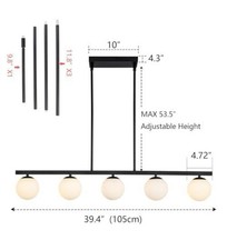 5 Lights Modern Globe Linear Pendant Lighting, Farmhouse Black Chandelier wit...